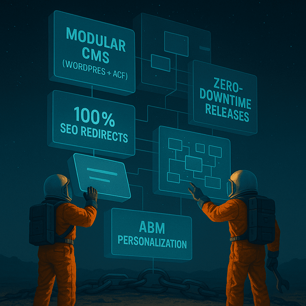 Two experts collaborating on a growth‑ready foundation symbolizing reliable content operations